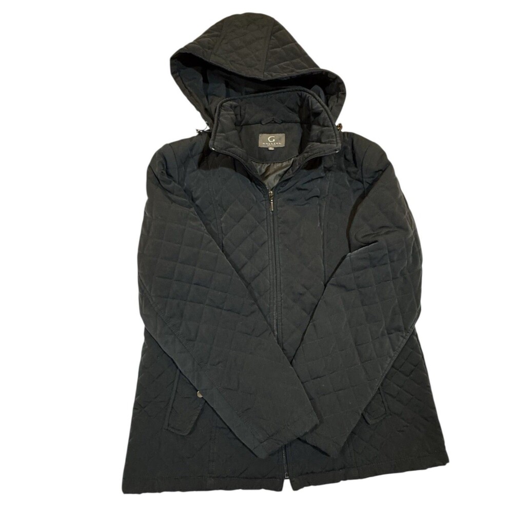 Navy Quilted Hooded Jacket -‎ Gallery Brand - with Zip Front & Pockets